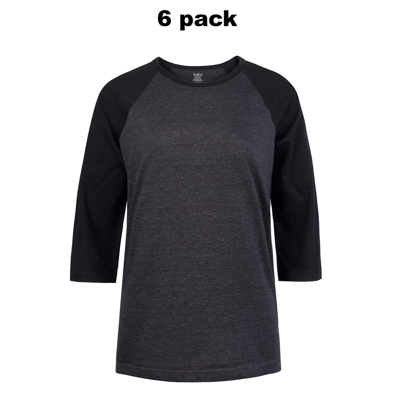 Cottonbell® Ladies Baseball Three-Quarter Sleeve Vrewneck Tee Comfortable Pack Of 6